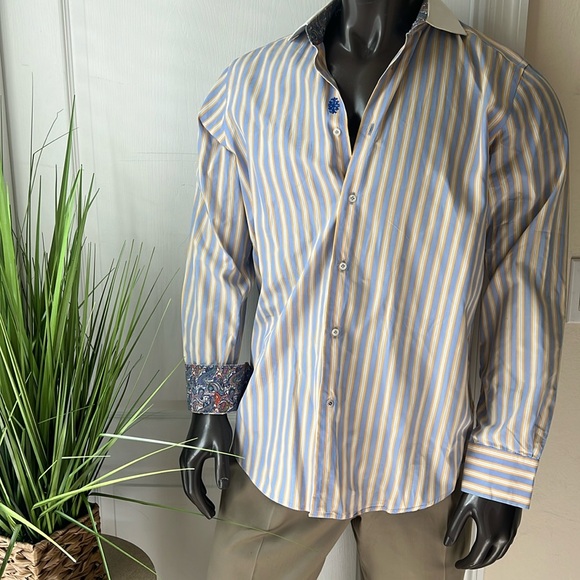 Robert Graham Other - #56. Robert Graham Blue & Yellow Striped Dress Shirt • 16 1/2
